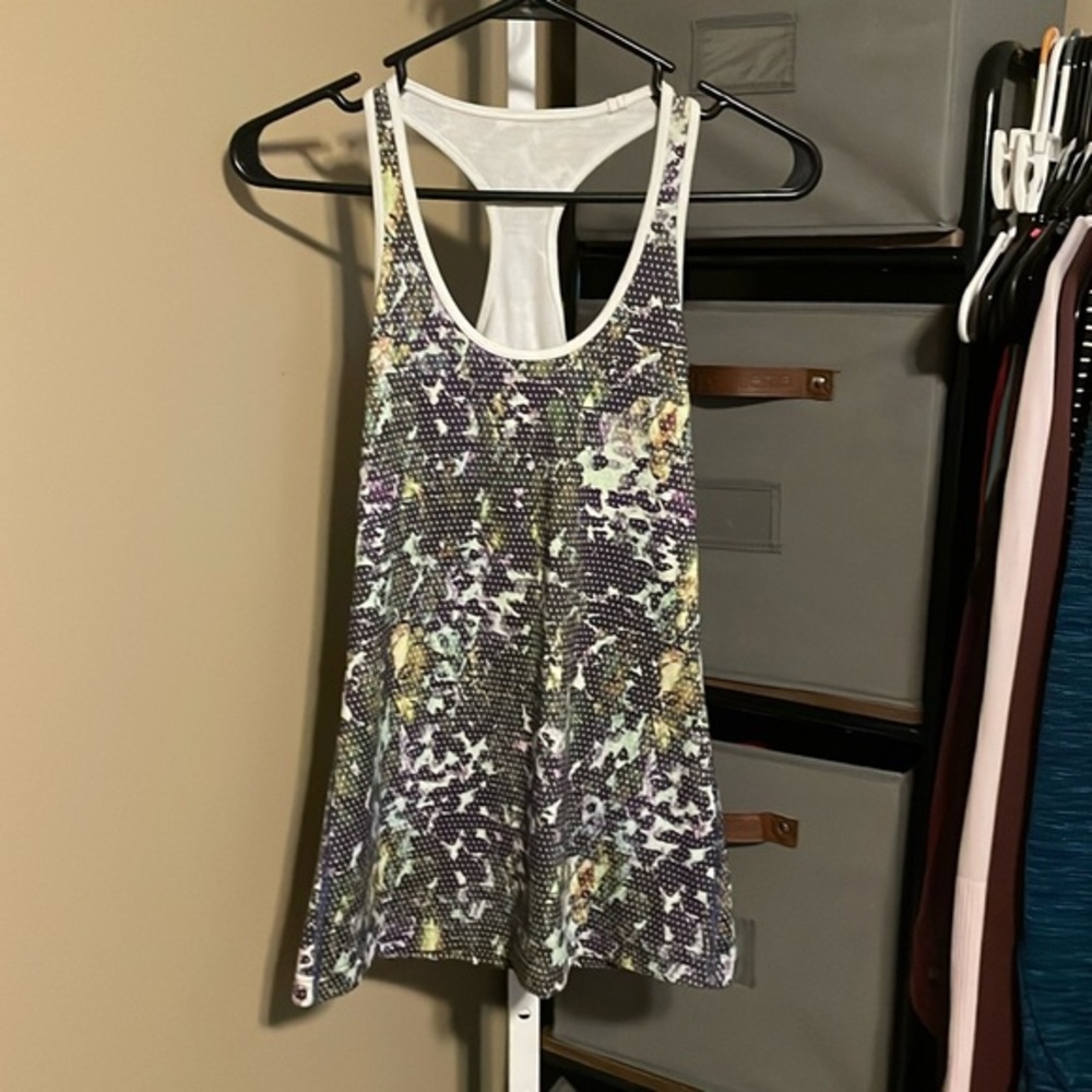 Lululemon Cool Racerback Tank Top ~Sz 6 Floral Sport White Multi Purple Green